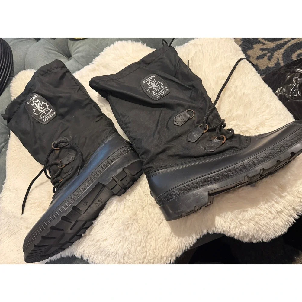 Sorel Blizzard Snow Boots Mens 12 Black Good Kaufman Made in Canada Waterproof